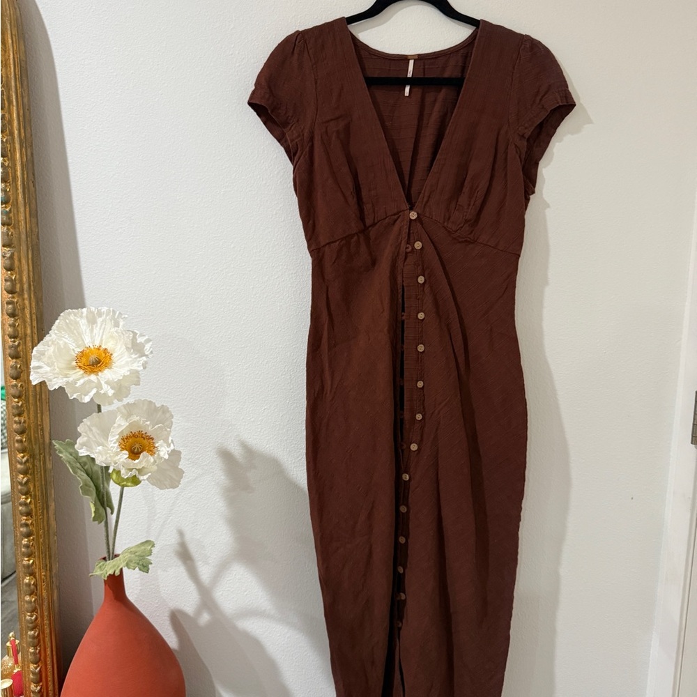 FREE PEOPLE Brown Button-Down Dress